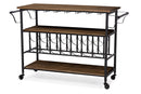 Karavo Rustic Antique Black Metal Distressed Wood Mobile Kitchen Wine Cart Baxton