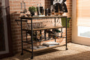 Karavo Rustic Antique Black Metal Distressed Wood Mobile Kitchen Wine Cart Baxton
