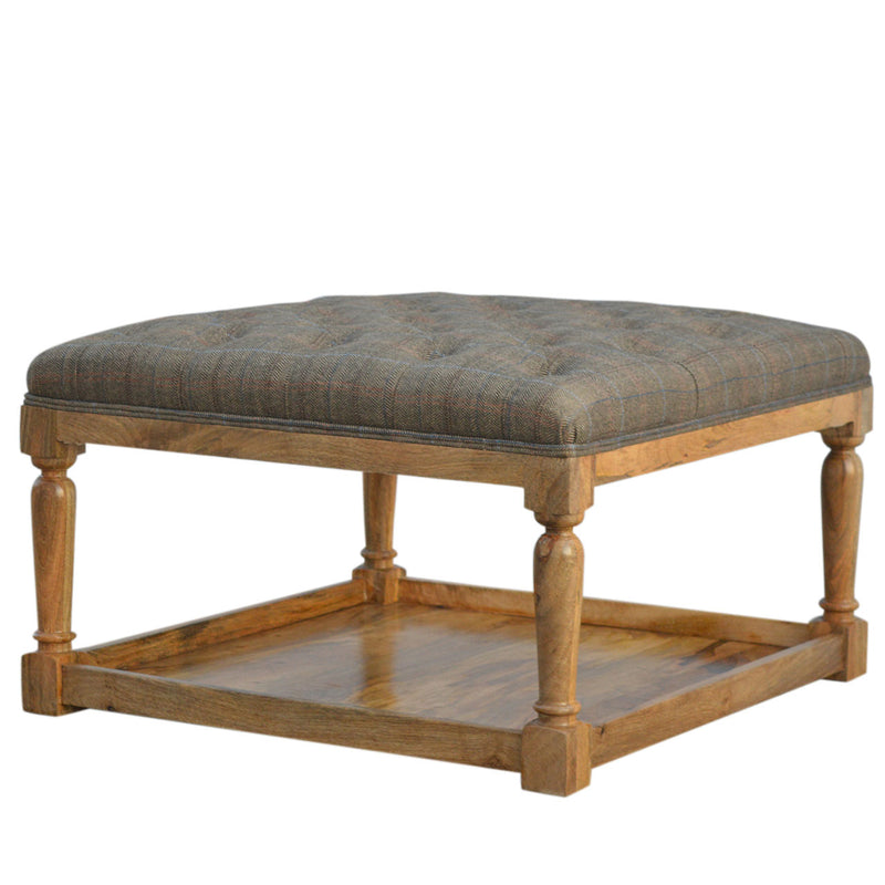 Multi Tweed Footstool with Shelf