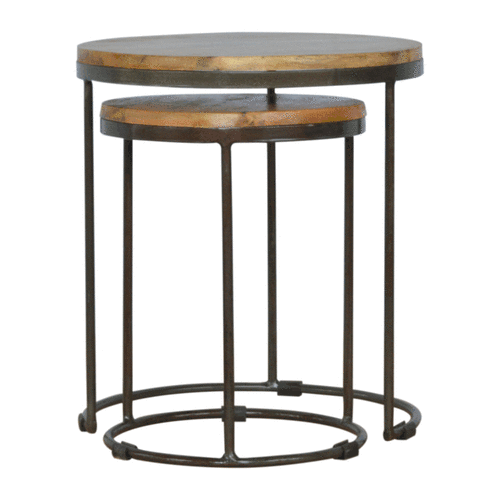 Round Stool Set of 2 with Iron Base Artisan