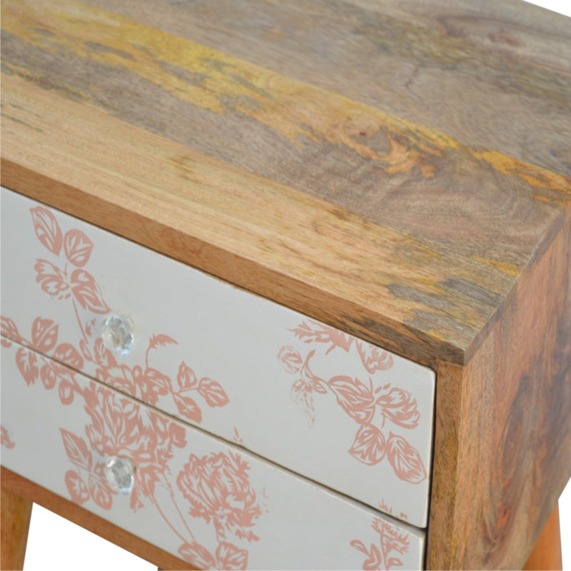 Pink Floral Screen Printed Nightstand