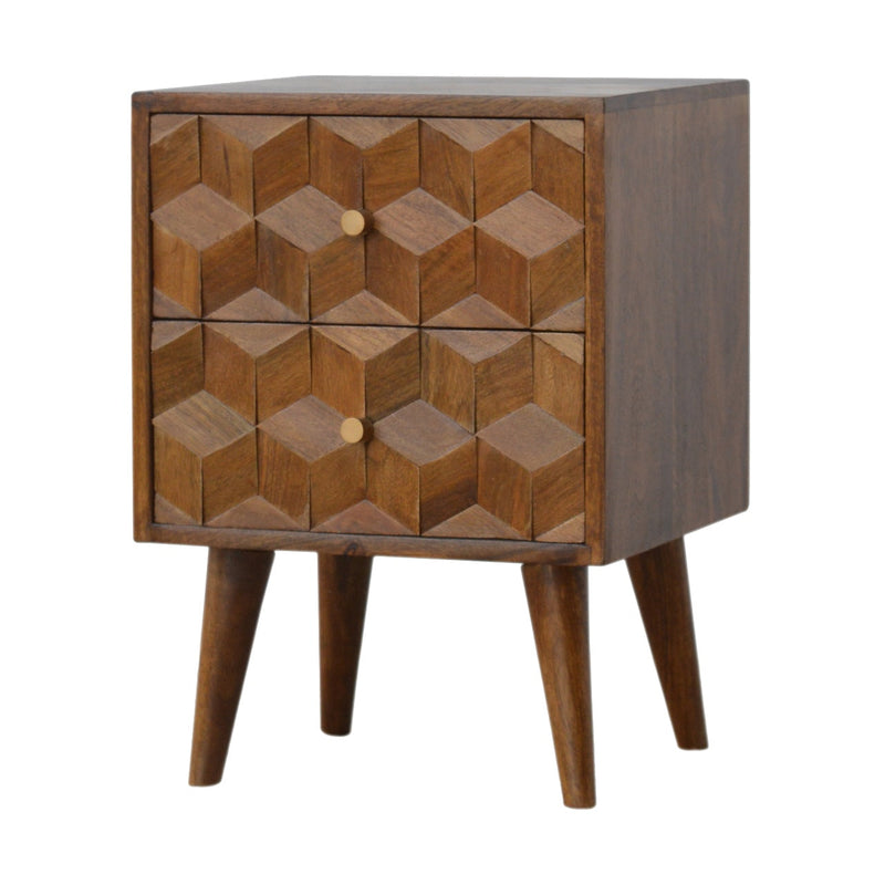 Chestnut Cube Carved nightstand Artisan