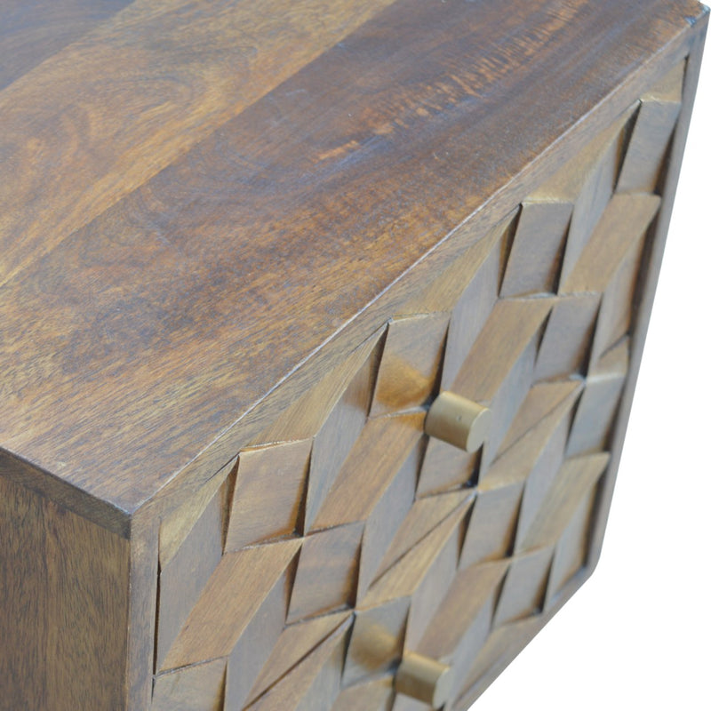 Chestnut Cube Carved nightstand Artisan