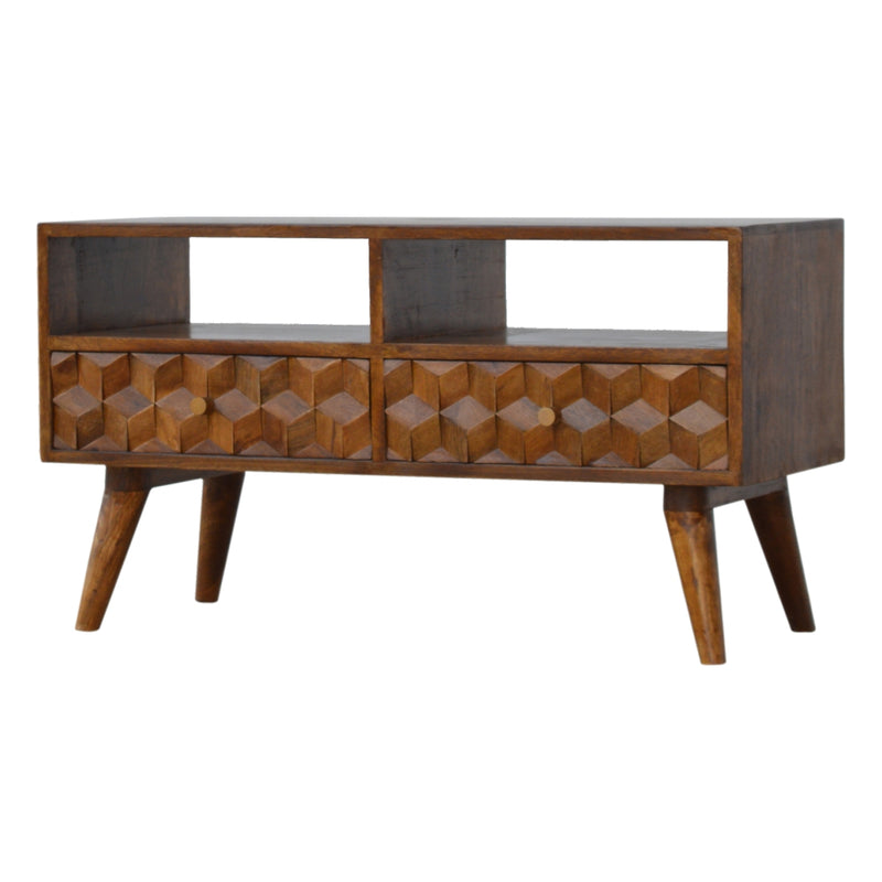 Chestnut Cube Carved TV Unit