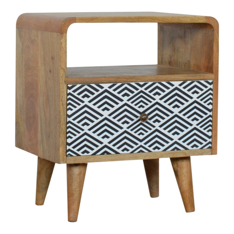 Mono Print Nightstand with Open Slot
