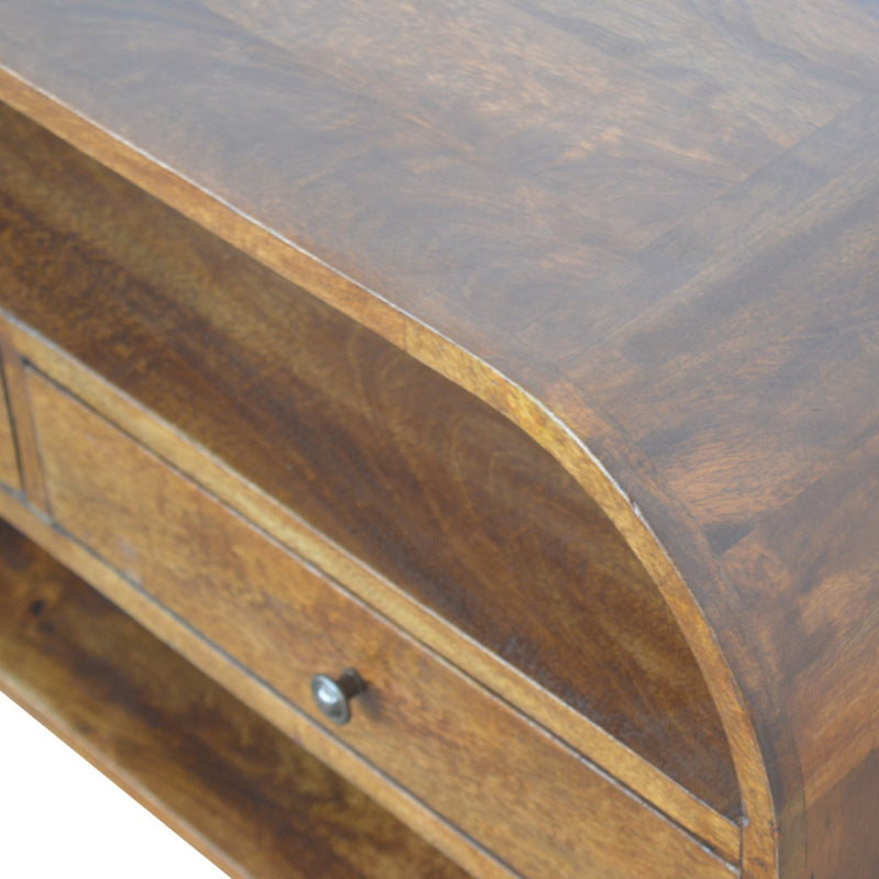 Chestnut Curved Edge Media Unit with 2 Drawers Artisan