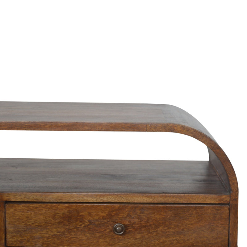Chestnut Curved Edge Media Unit with 2 Drawers Artisan