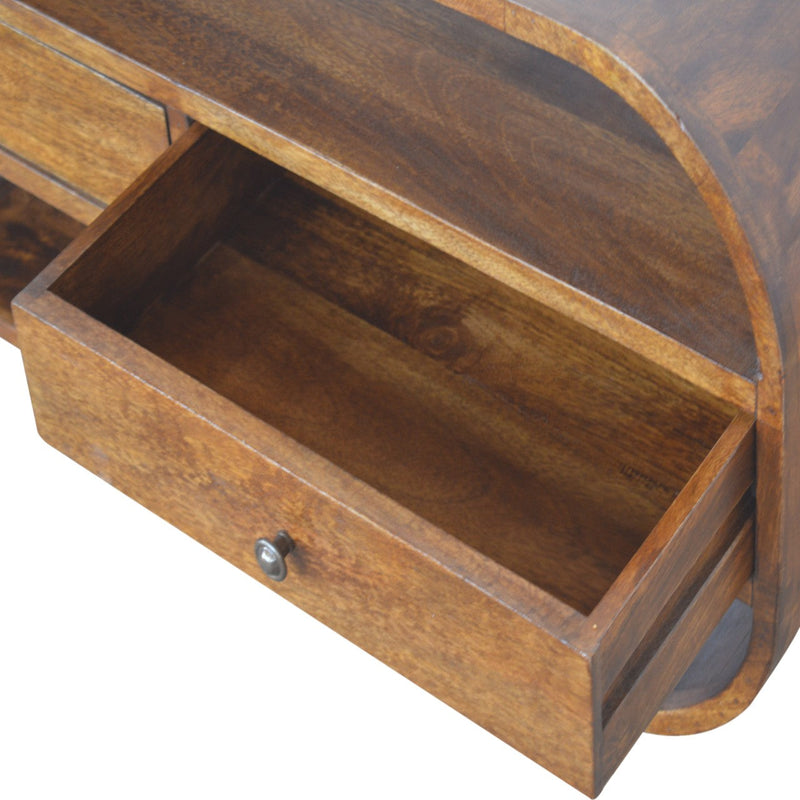 Chestnut Curved Edge Media Unit with 2 Drawers Artisan