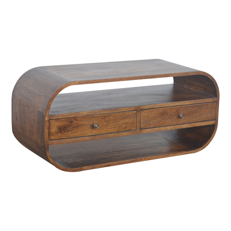 Chestnut Curved Edge Media Unit with 2 Drawers Artisan