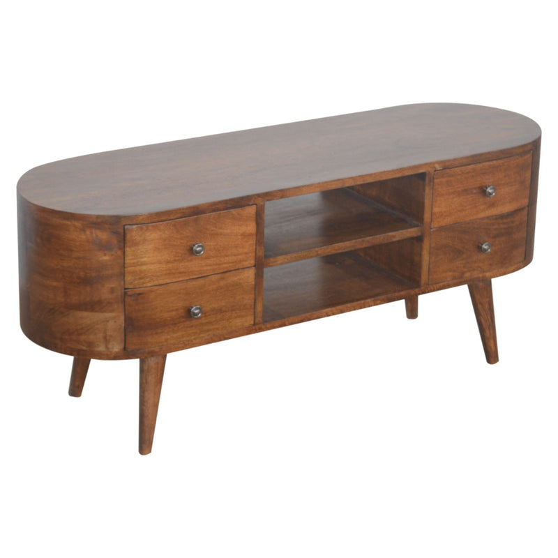 Chestnut 4-Drawers Rounded TV Stand Artisan