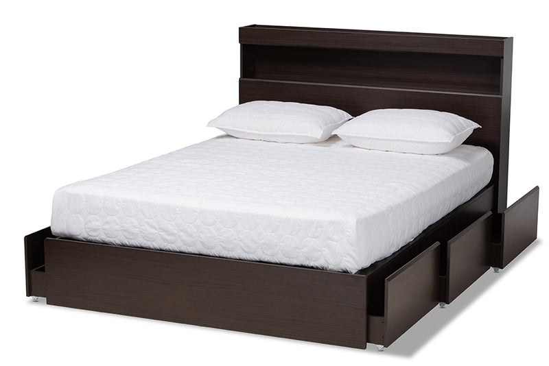 Camila Dark Brown Finished Wood 6-Drawer Platform Storage Bed (Queen) iHome Studio