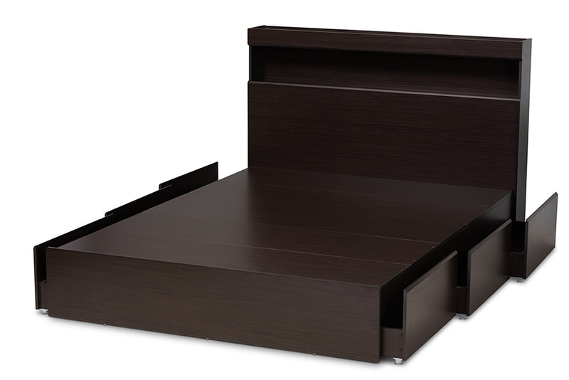 Camila Dark Brown Finished Wood 6-Drawer Platform Storage Bed (Queen) iHome Studio