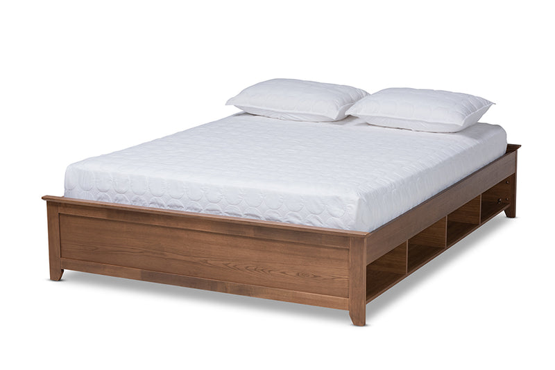 Colette Ash Walnut Brown Wood Platform Storage Bed Frame w/Shelves (Queen) iHome Studio