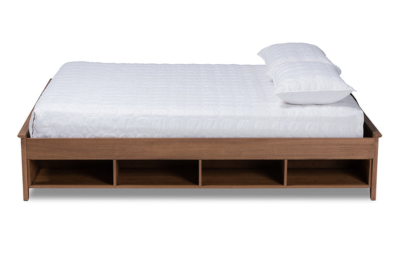 Colette Ash Walnut Brown Wood Platform Storage Bed Frame w/Shelves (Queen) iHome Studio