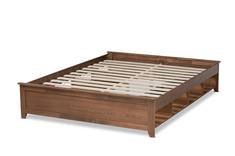 Colette Ash Walnut Brown Wood Platform Storage Bed Frame w/Shelves (Queen) iHome Studio