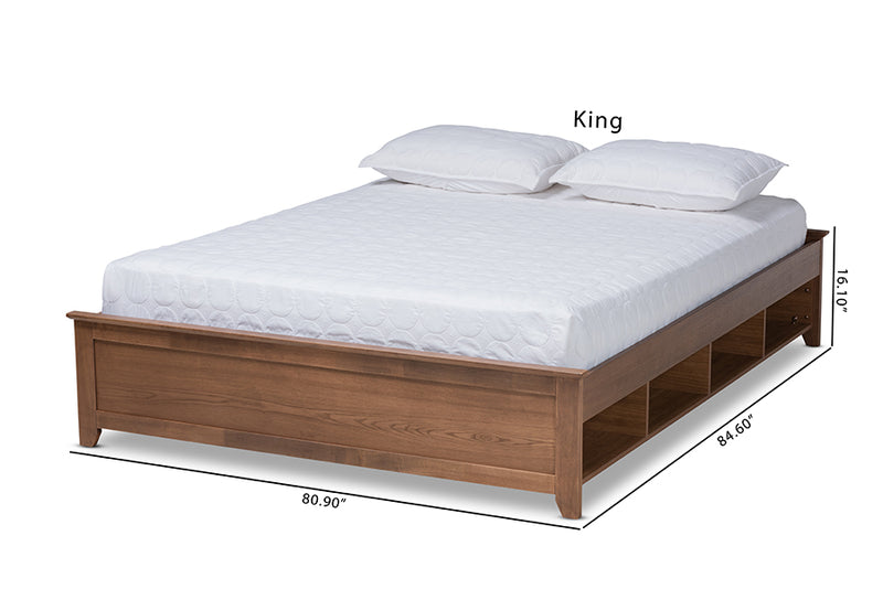 Colette Ash Walnut Brown Wood Platform Storage Bed Frame w/Shelves (Queen) iHome Studio