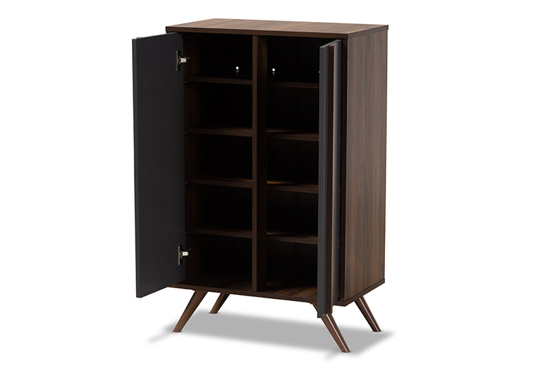 Paris Two-Tone Grey/Walnut Finished Wood 2-Door Shoe Cabinet iHome Studio