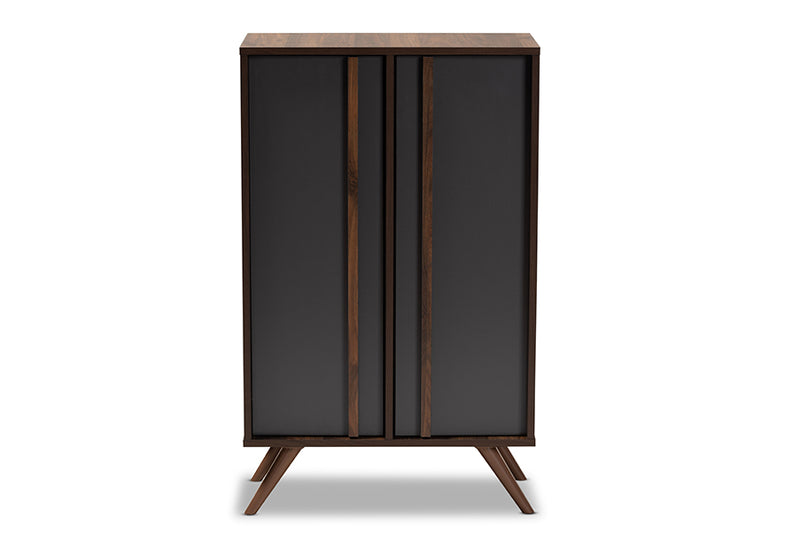 Paris Two-Tone Grey/Walnut Finished Wood 2-Door Shoe Cabinet iHome Studio