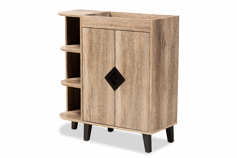 Larissa Rustic Oak Finished Wood 2-Door Shoe Storage Cabinet w/Open Shelves iHome Studio