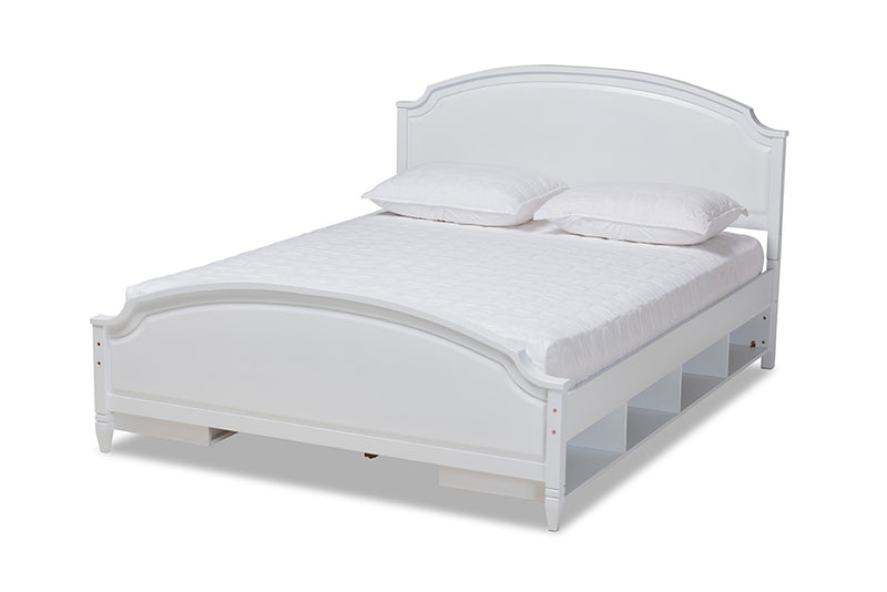 Lizzie White Wood Storage Platform Bed (Queen) iHome Studio