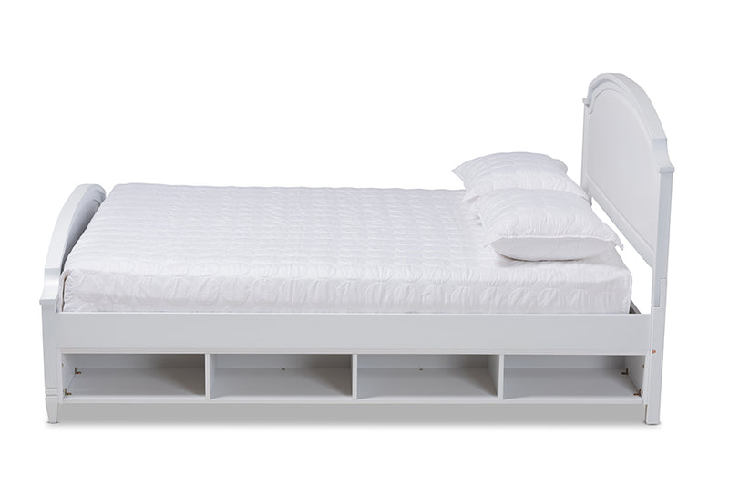 Lizzie White Wood Storage Platform Bed (Queen) iHome Studio