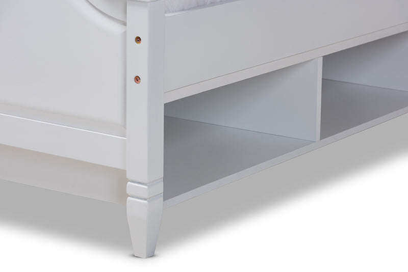 Lizzie White Wood Storage Platform Bed (Queen) iHome Studio