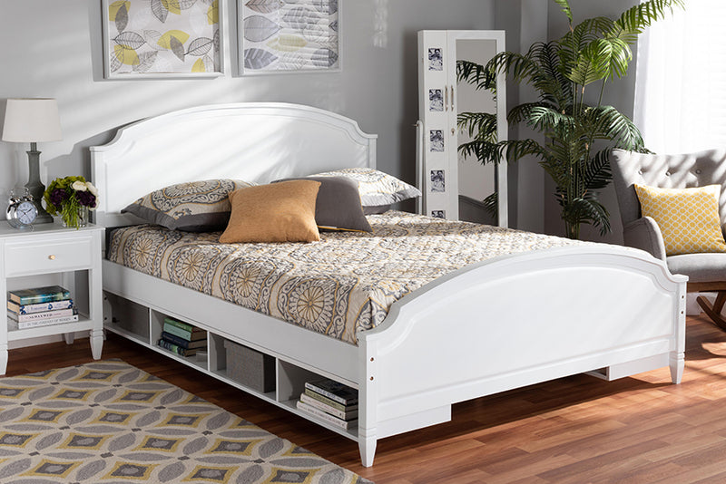 Lizzie White Wood Storage Platform Bed (Queen) iHome Studio