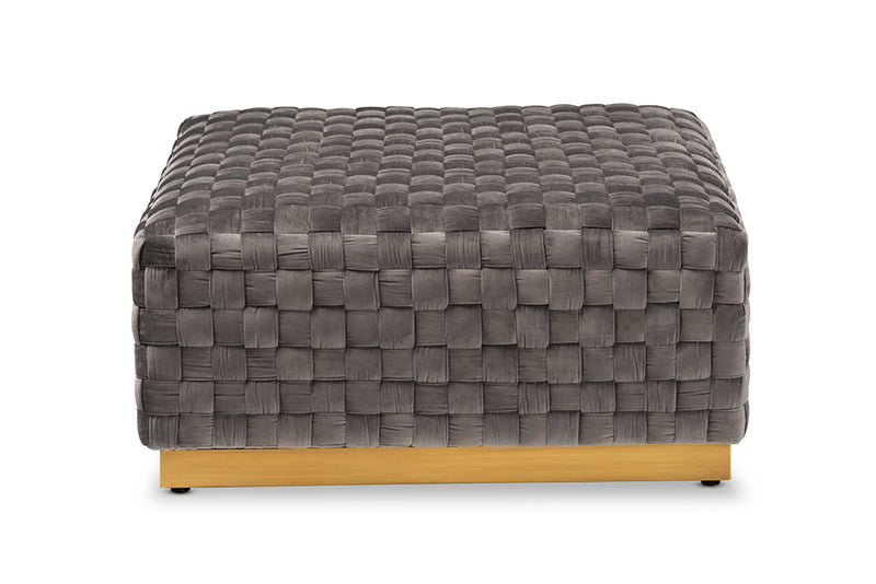 Paris Grey Velvet Fabric Upholstered/Gold Finished Square Cocktail Ottoman iHome Studio