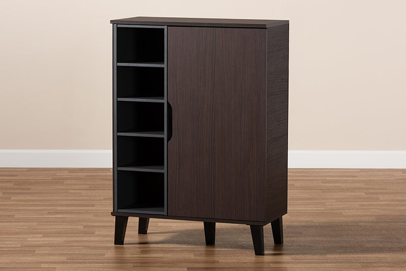 Roland Two-Tone Dark Brown/Grey Finished Wood 1-Door Shoe Cabinet iHome Studio