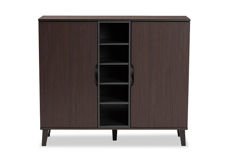 Roland Two-Tone Dark Brown/Grey Finished Wood 2-Door Shoe Cabinet iHome Studio