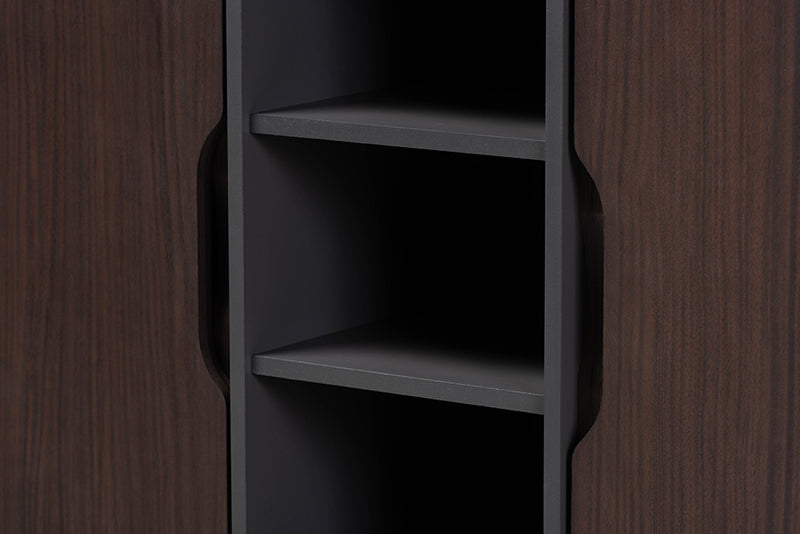 Roland Two-Tone Dark Brown/Grey Finished Wood 2-Door Shoe Cabinet iHome Studio