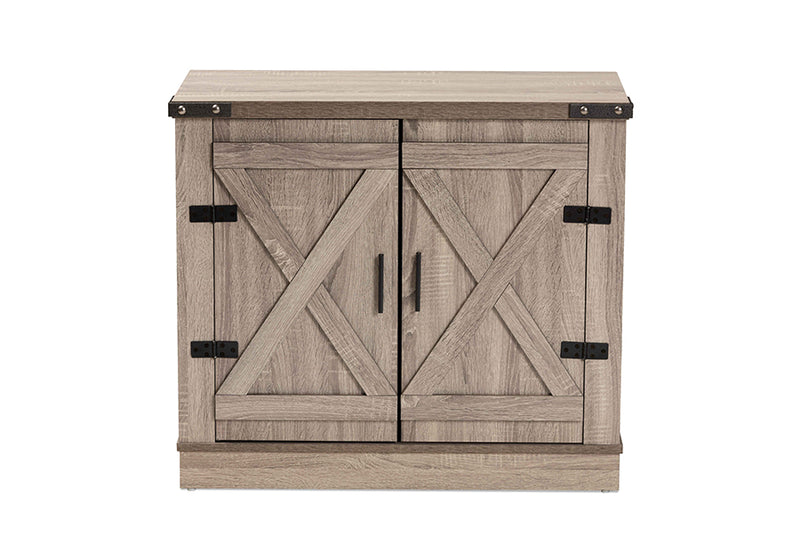 Adalwin Oak Brown Finished Wood 2-Door Shoe Storage Cabinet iHome Studio