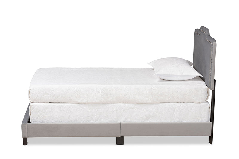 Hobart Gray Velvet Fabric Upholstered Panel Bed (Twin) iHome Studio