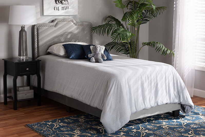Hobart Gray Velvet Fabric Upholstered Panel Bed (Twin) iHome Studio