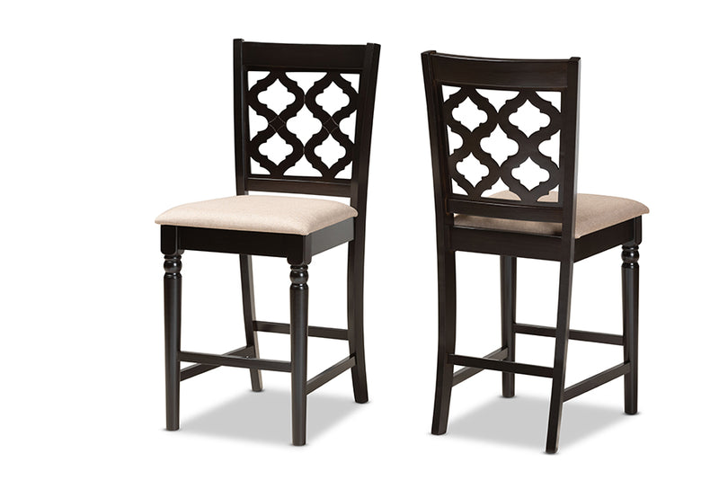 Emily 2pcs Sand Fabric Upholstered Dark Brown Finished Wood Counter Stool iHome Studio