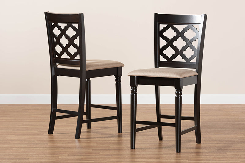 Emily 2pcs Sand Fabric Upholstered Dark Brown Finished Wood Counter Stool iHome Studio