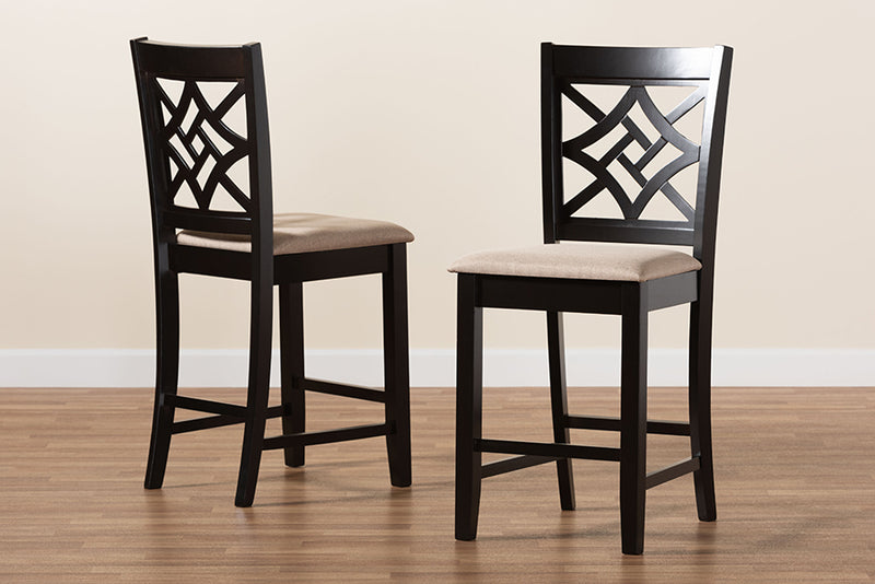 Noah 2pcs Sand Fabric Upholstered Dark Brown Finished Wood Counter Stool iHome Studio