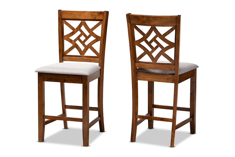 Noah 2pcs Gray Fabric Upholstered Walnut Brown Finished Wood Counter Stool iHome Studio