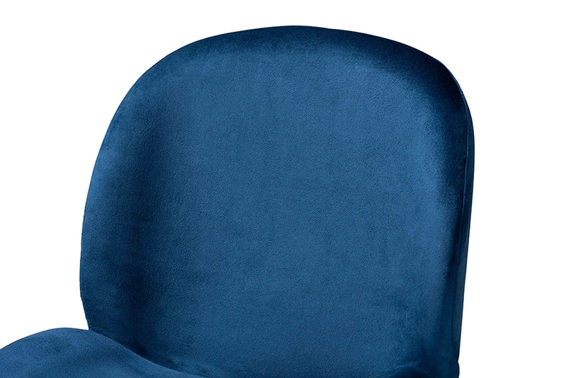 Vancey 2pcs Navy Blue Velvet Fabric Upholstered Rose Gold Finished Metal Counter Stool iHome Studio