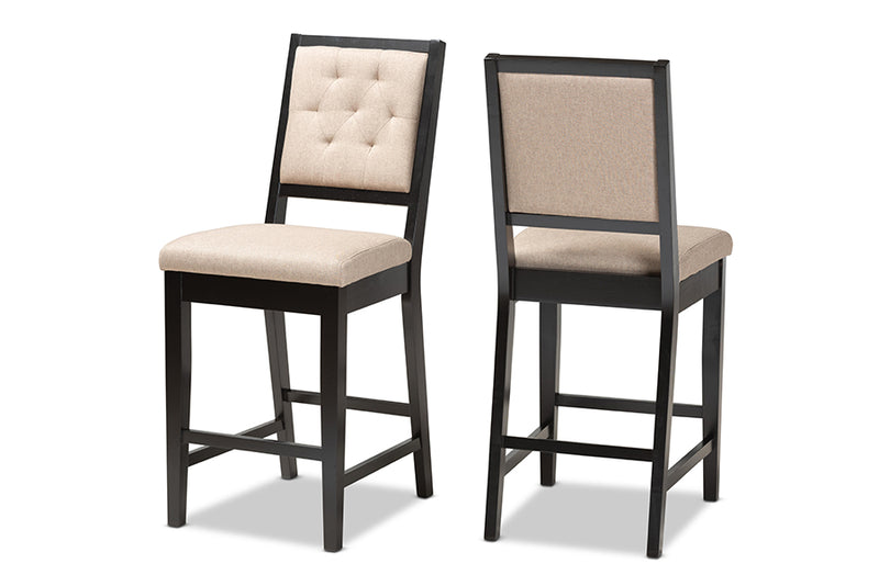 Manny 2pcs Sand Fabric Upholstered Dark Brown Finished Wood Counter Stool iHome Studio