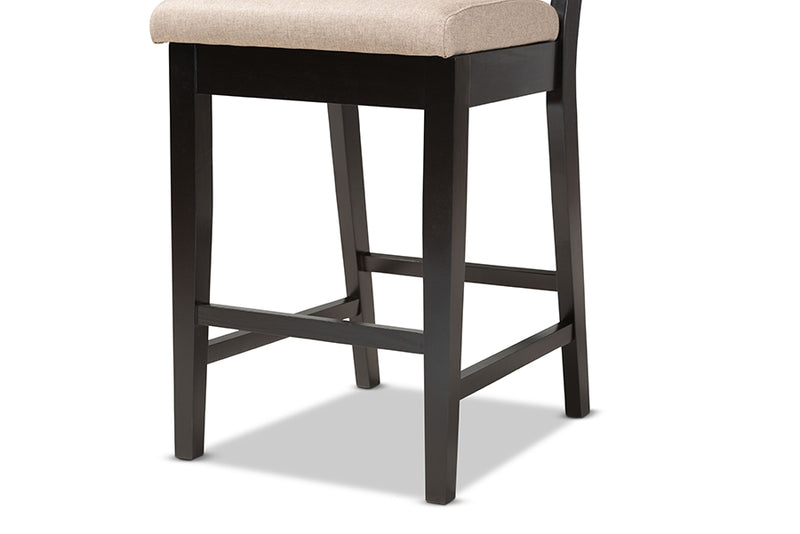 Manny 2pcs Sand Fabric Upholstered Dark Brown Finished Wood Counter Stool iHome Studio