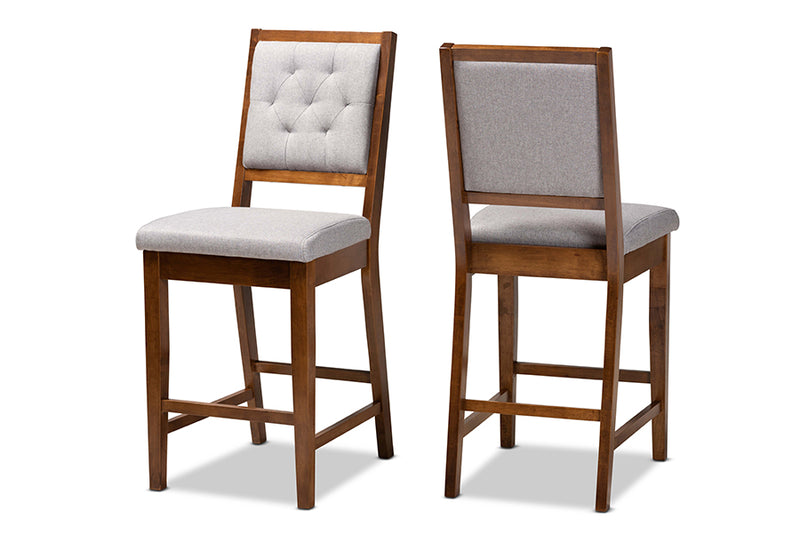 Manny 2pcs Gray Fabric Upholstered Walnut Brown Finished Wood Counter Stool iHome Studio