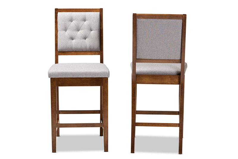 Manny 2pcs Gray Fabric Upholstered Walnut Brown Finished Wood Counter Stool iHome Studio