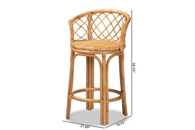 Leslie Natural Brown Rattan Counter Stool iHome Studio