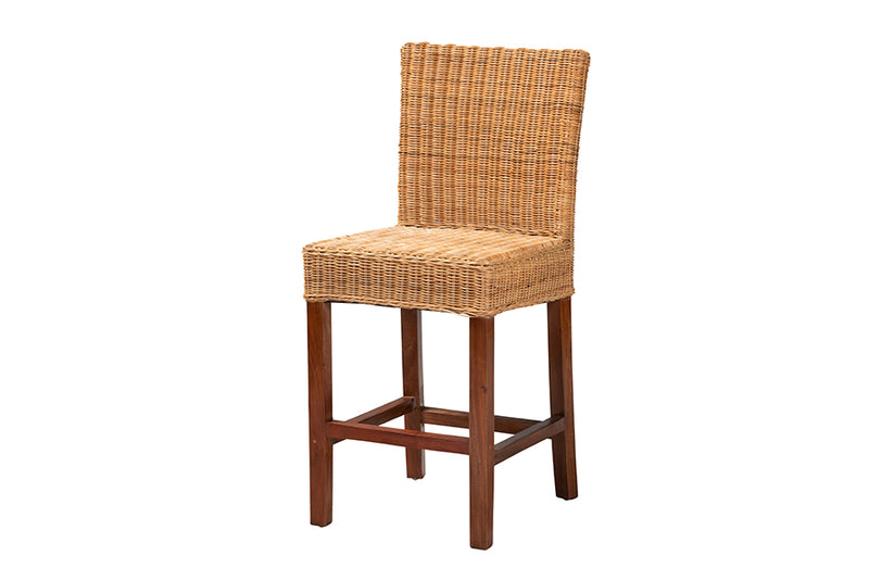 Zoe Natural Rattan Mahogany Wood Counter Stool iHome Studio