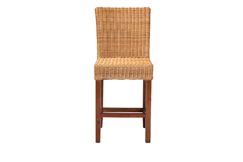 Zoe Natural Rattan Mahogany Wood Counter Stool iHome Studio