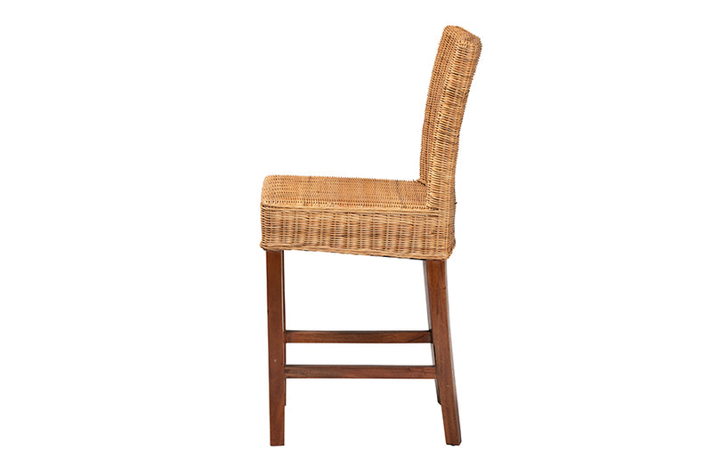 Zoe Natural Rattan Mahogany Wood Counter Stool iHome Studio