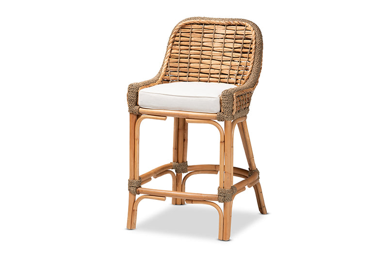 Skylar Natural Brown Woven Rattan Counter Stool with Cushion iHome Studio