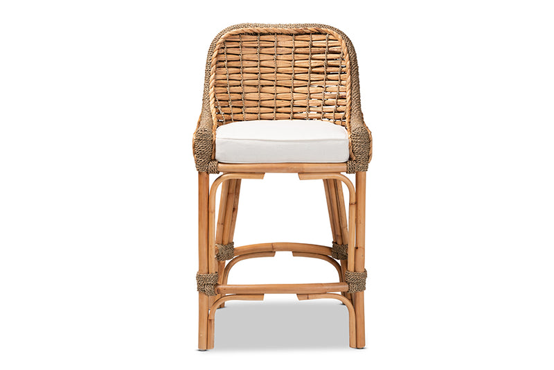 Skylar Natural Brown Woven Rattan Counter Stool with Cushion iHome Studio