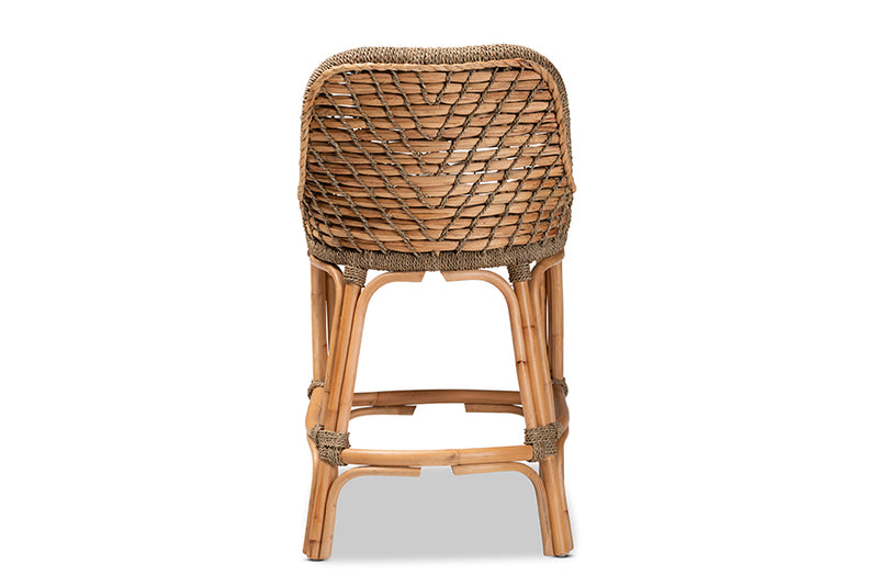 Skylar Natural Brown Woven Rattan Counter Stool with Cushion iHome Studio